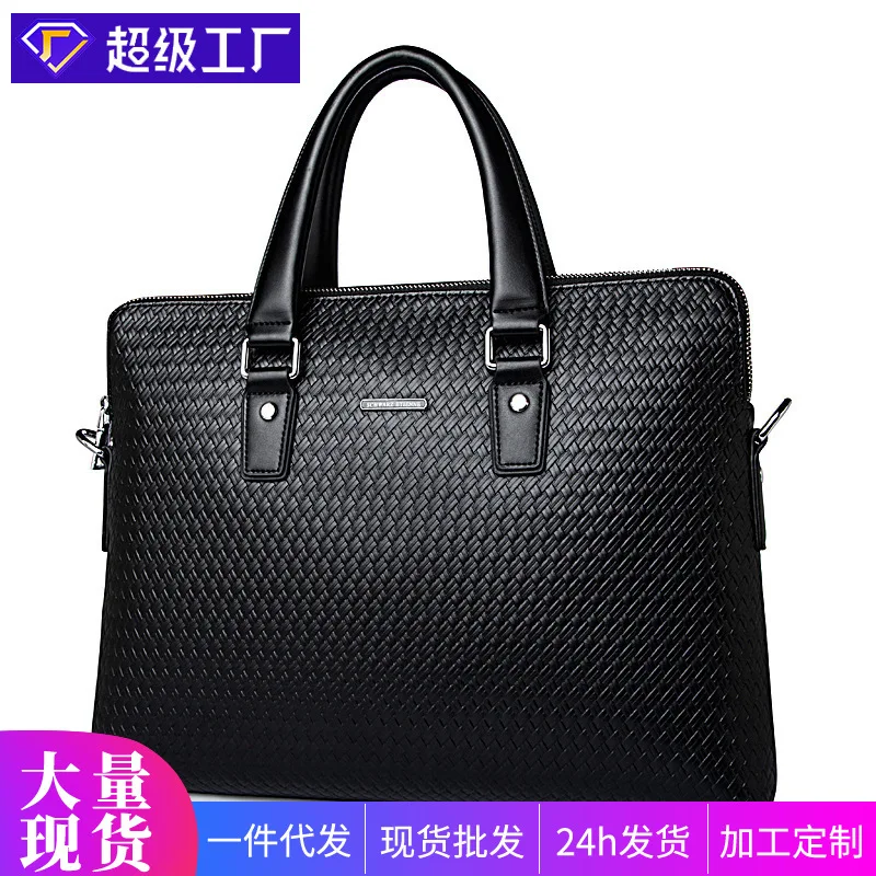 

Handbag Genuine Messenger Luxury Leather Briefcases Men Large Capacity Men's Business Laptop Woven Briefcase Bag Brief Case