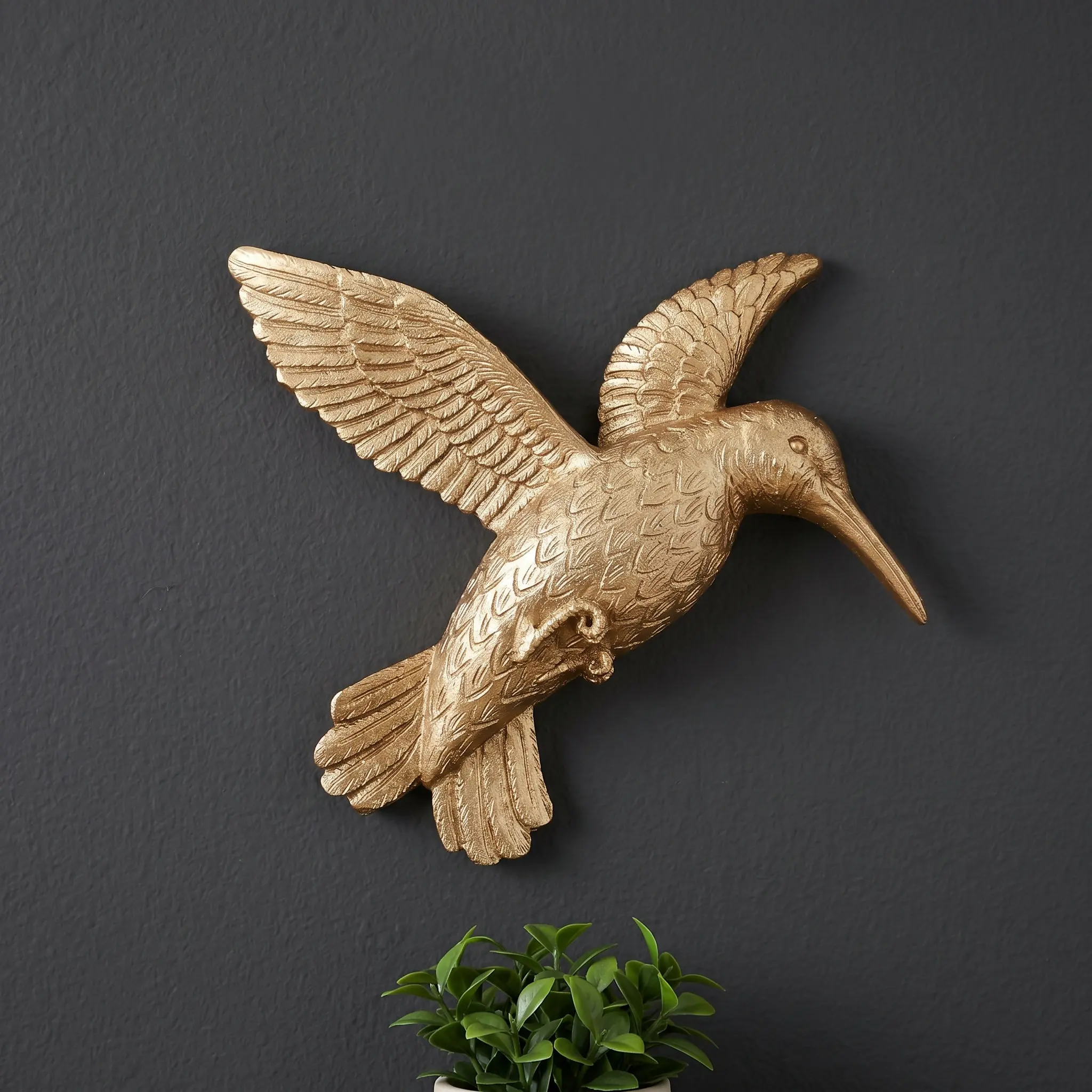 Golden Hummingbird Wall Decor Birds Outdoor for Home Hanging Flying Wall-hung Crafts