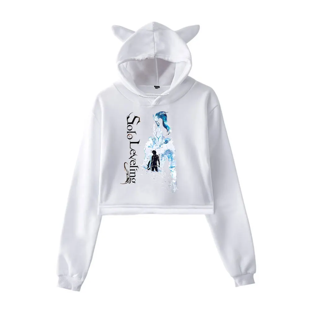 Solo Leveling Hoodie Vintage 90s Streetwear Merch Hoodies Sweatshirts for Girls Cat Ear Crop