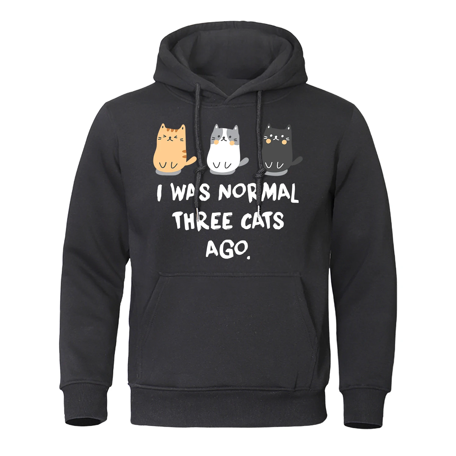 

I Was Normal Three Cats Ago Printing Hoodies Mens Pocket Autumn Clothes Crewneck Loose Streetwear Fleece Pullover Men Hoodies