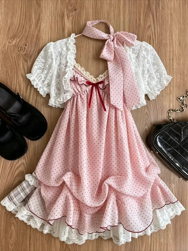 Elegant Lace Sleeveless 2-piece Set Women Vintage Design Square Neck Green Tops Retro Casual Elastic Waist Short Skirt Summer