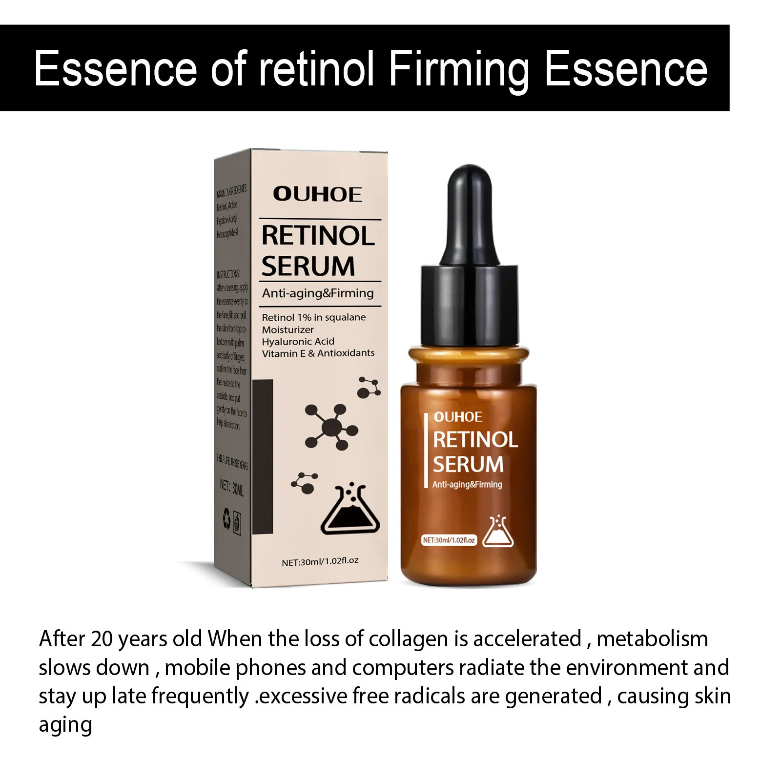 Retinolo Anti Rughe Siero Lifting Dissolvenza Linea Sottile Anti Invecchiamento Migliora I Piedi di Gallo Rassodante Stringere Illumina Essenza Idratante