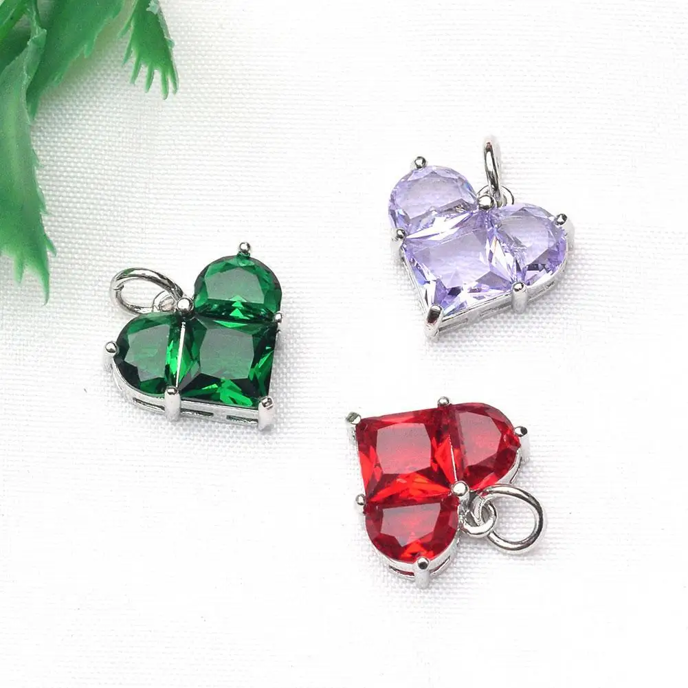 Copper Heart Pendant Multicolour Cubic Zirconia Charm Necklace Pendants For Women Fashion Jewelry DIY Making Earring Necklace