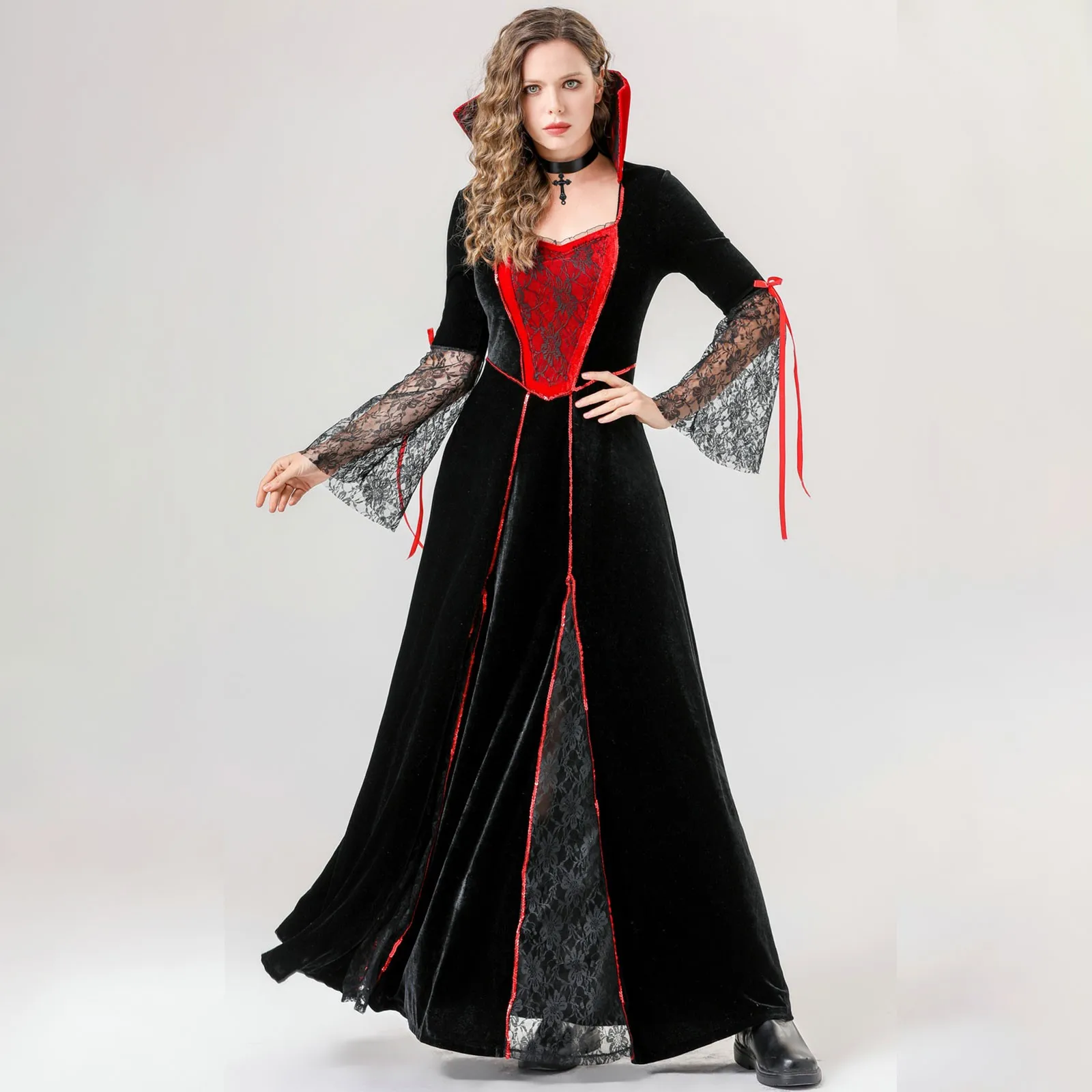 Halloween Medieval Dress Renaissance Vampire Dress For Women Vintage Cosplay Pirate Costume Witch Carnival Dress Up Party