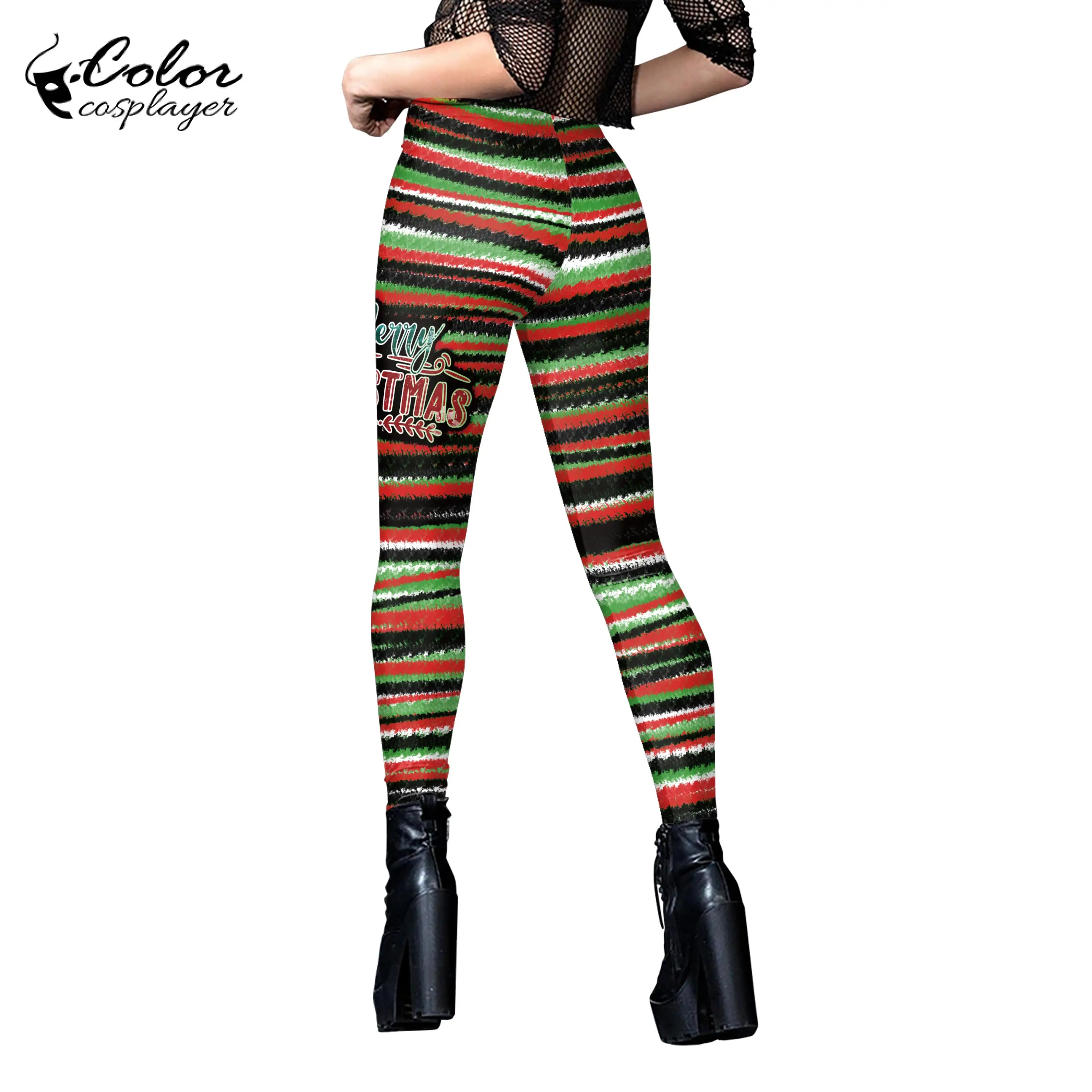 Kleur Cosplayer Kerstlegging Dames 3D-printbroek Fitnessbroek voor dames Nauwsluitende broek Carnavalsfeestlegging