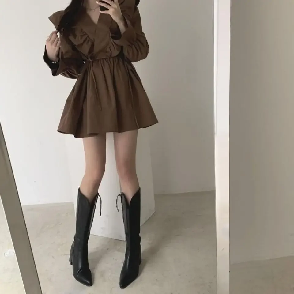 Dresses for Women 2023 Spring Short Mini Clothes Ruffle Woman Dress Long Sleeve Outfits Summer Cheap Casual Retro