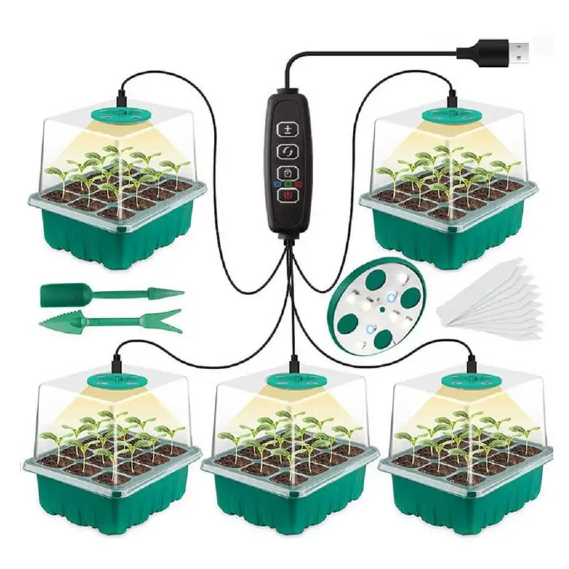 

5 In 1 Reusable Germination Trays USB 5V LED Grow Light With Seedling Tray Plant Seed Starter Trays Gardening Growing Tool