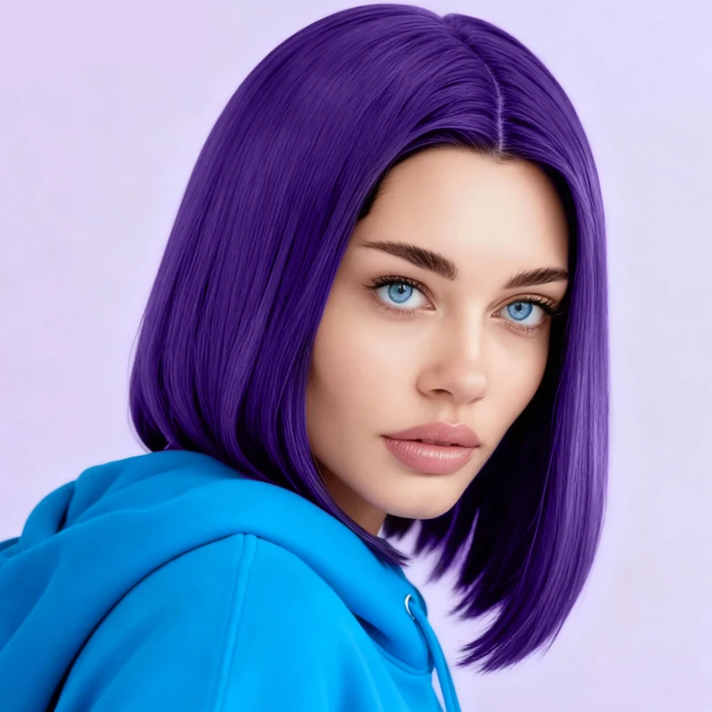 Purple shoulder-length synthetic wig, 12 inches, straight hair without bangs, suitable for music festivals and carnivals
