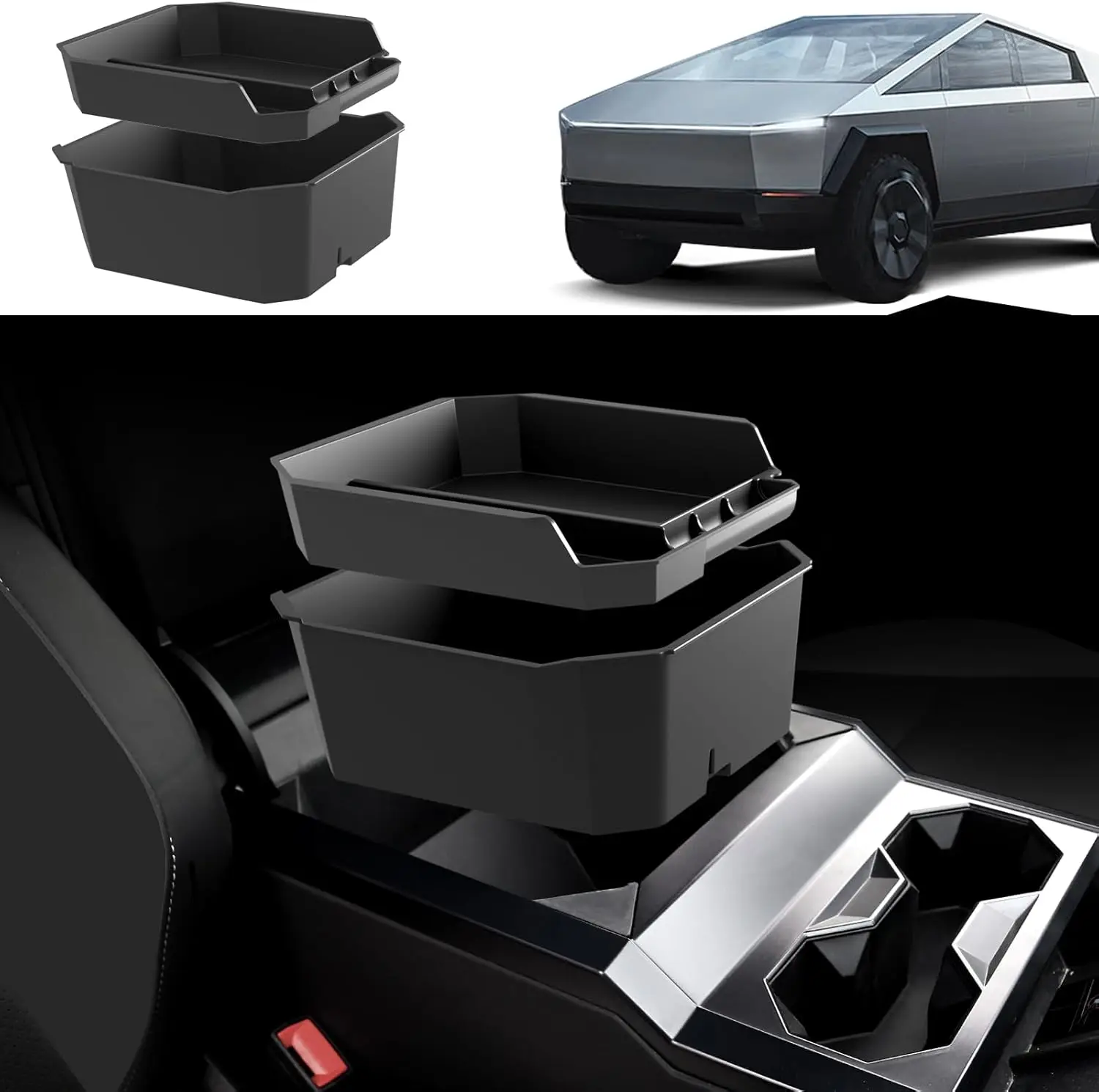 

Center Console Organizer for Tesla Cybertruck 2024-2026, Double Layer ABS Tray Insert with Non-Slip Liners and Charging Port