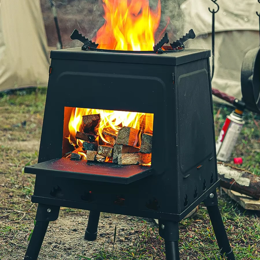 Estufa de leña profesional de acero inoxidable para acampar al aire libre, barbacoa plegable portátil para parrilla de fogata
