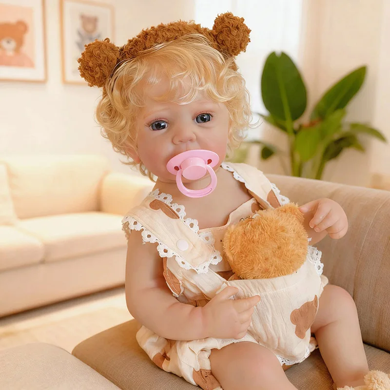 

48 см Reborn Baby Bettie Bule Eyes, полностью виниловое тело, милая кукла для девочек со светлыми вьющимися волосами