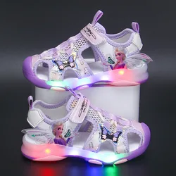 Disney Frozen Elsa Princess Girls' LED Sandals Summer children's Sports Beach Pink Purple Girls' Soft Shining Shoes taglia 25-30