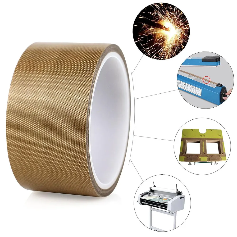 10 Meter Long 0.13mm 300 Degree High Temperature Resistance Brown Adhesive Tape Cloth Heat Insulation Sealing Machine PTFE Tapes