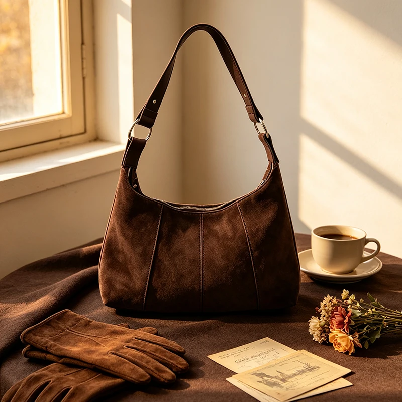 Deer Spots Schultertasche aus Kunstwildleder, Vintage-Handtasche für Damen, ideal für den Alltag im Herbst und Winter, große Kapazität, weich, lässig, mit Reißverschluss. – Detail 16