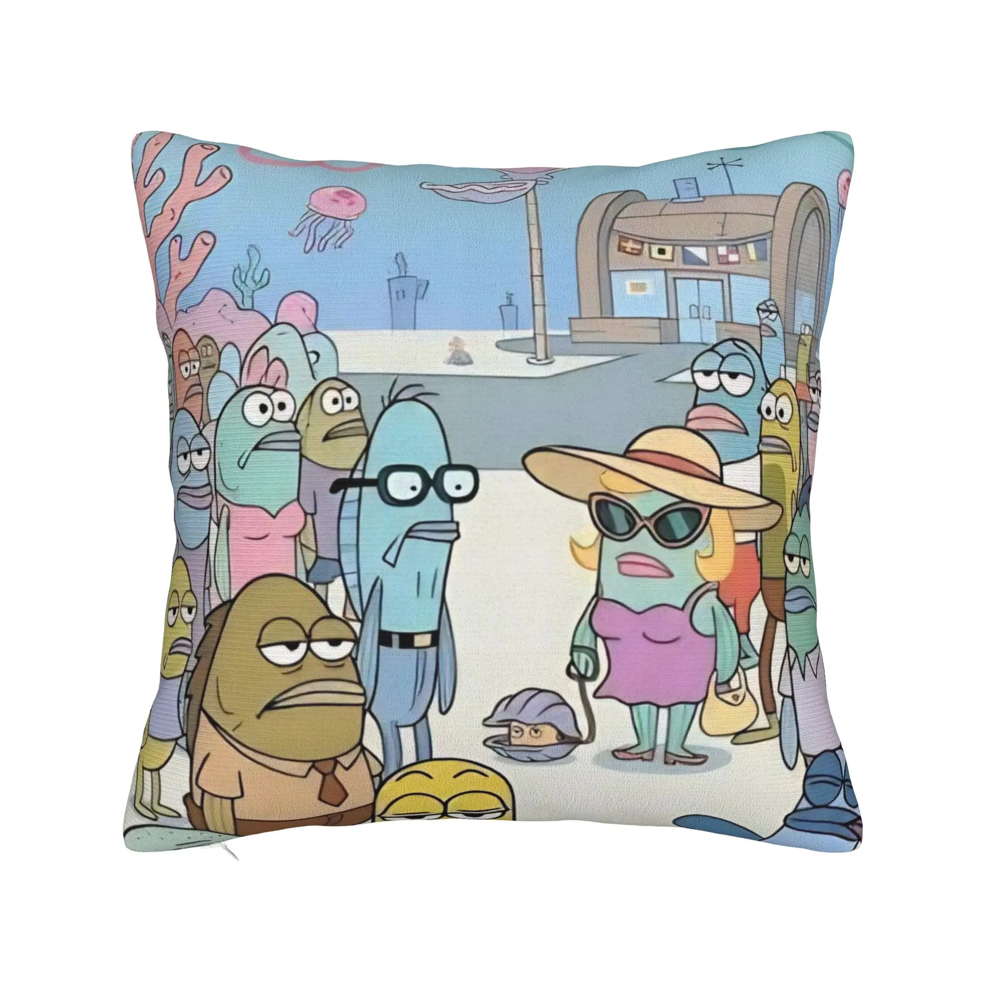 Bikinis Bottom Buddies Funny Fish Square Pillowcases Sofa Kawaii Cute Cushion Cover Creative Decorative Pillow Cover 45*45