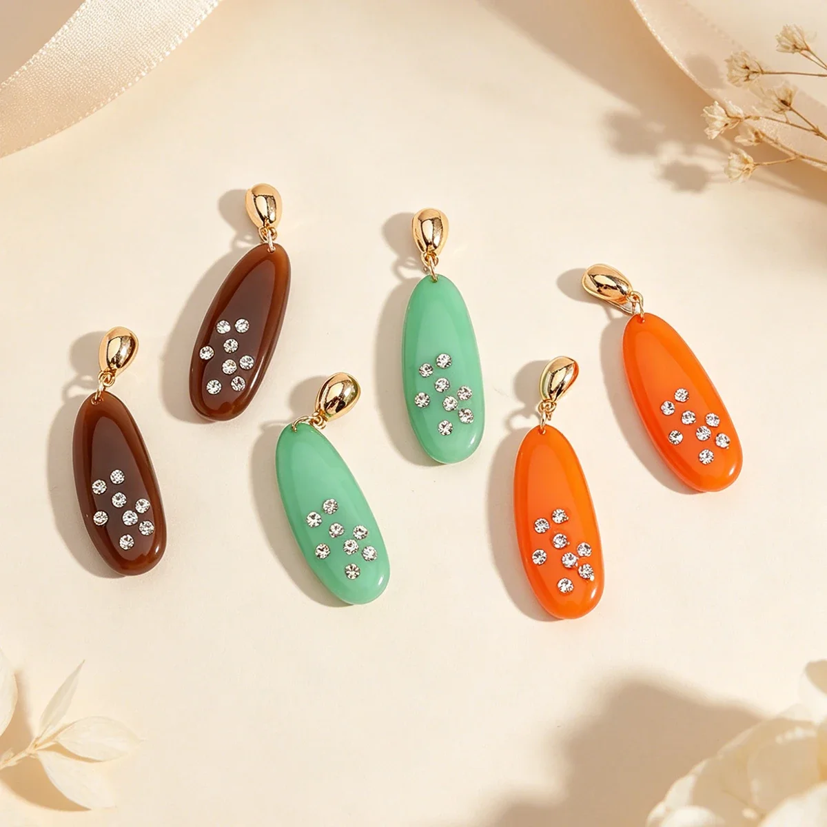 Y2K Cute Enamel Earrings – Gold Tone Colorful Oval Rhinestone Statement Jewelry