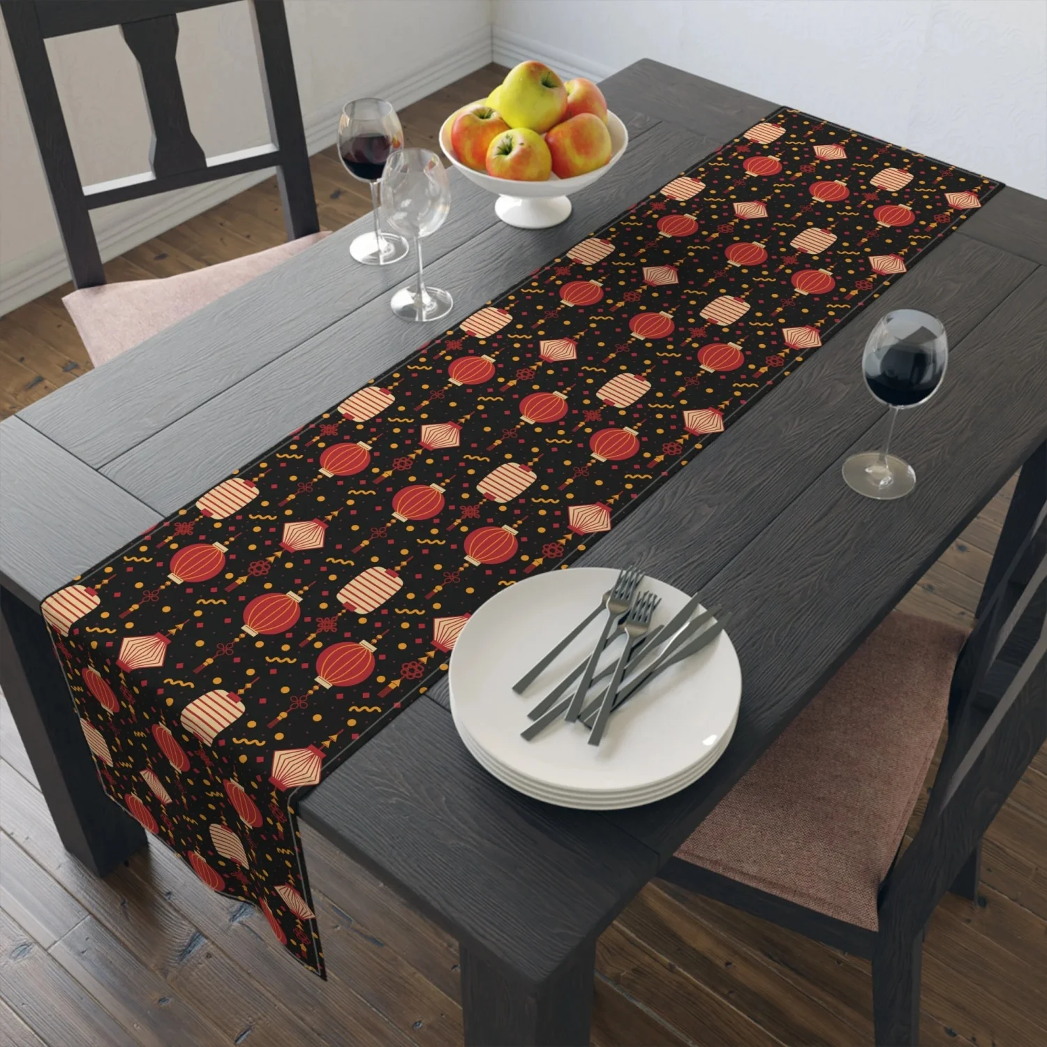

Lunar New Year Table Runner: Year of the Dragon Lanterns,New Year Party, Cheers Table Runner, Midnight Table Runner
