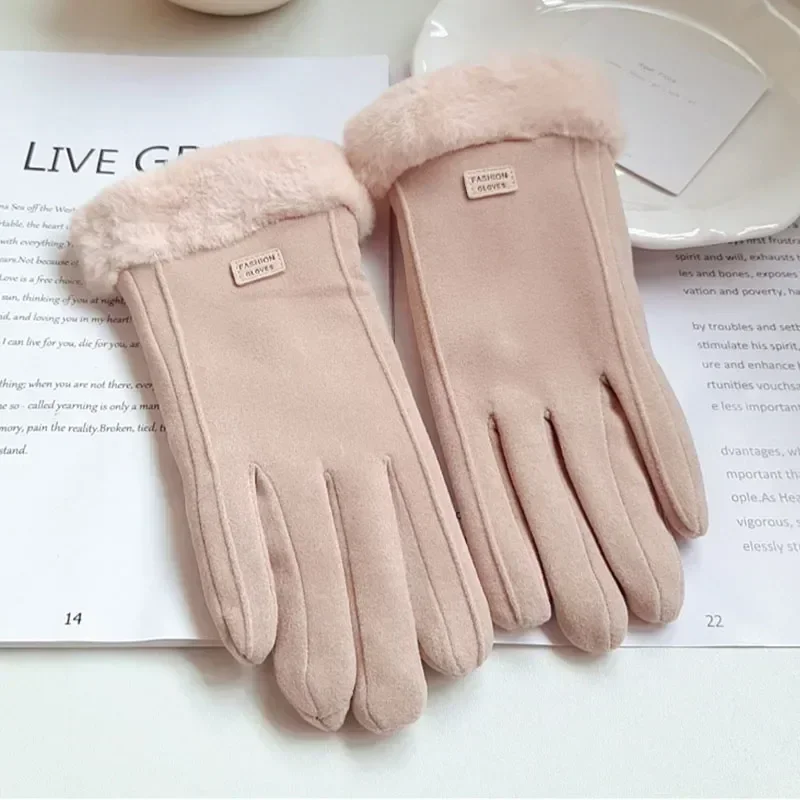 Cold and windproof velvet five finger gloves, 2023 winter outdoor cycling warm gloves, women's driving and cycling