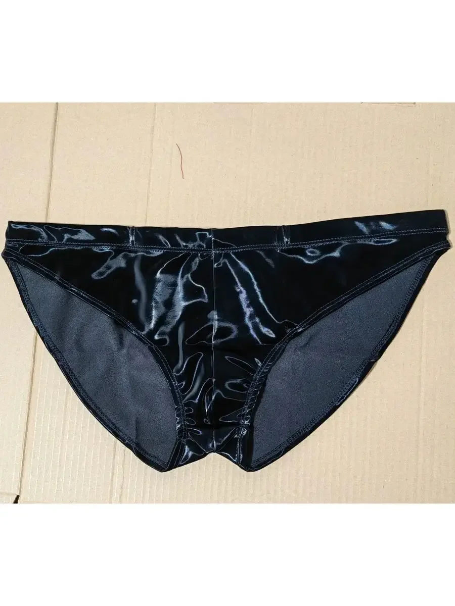 

Sexy Men Glossy Shiny PU Bikini Briefs Tights Elastic Jockstrap Sexy Underwear U Convex Pouch Briefs Satge Dance Wear Plus Size