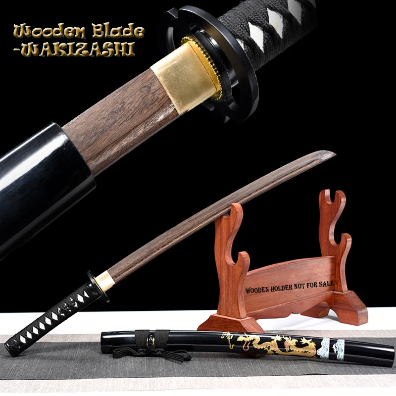 Handed Wood Sword, Japanese Wakizashi, Iaito Training Sword, Dragon Saya, Decoration, No Sharp, Type A, Musashi Tsuba Iron