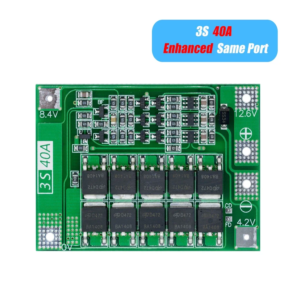 リチウムイオン電池充電器保護ボード,ドリルモーター用18650 bms,強化,バランス,3s,4s,40a,60a,11.1v,12.6v,14.8v,16.8v