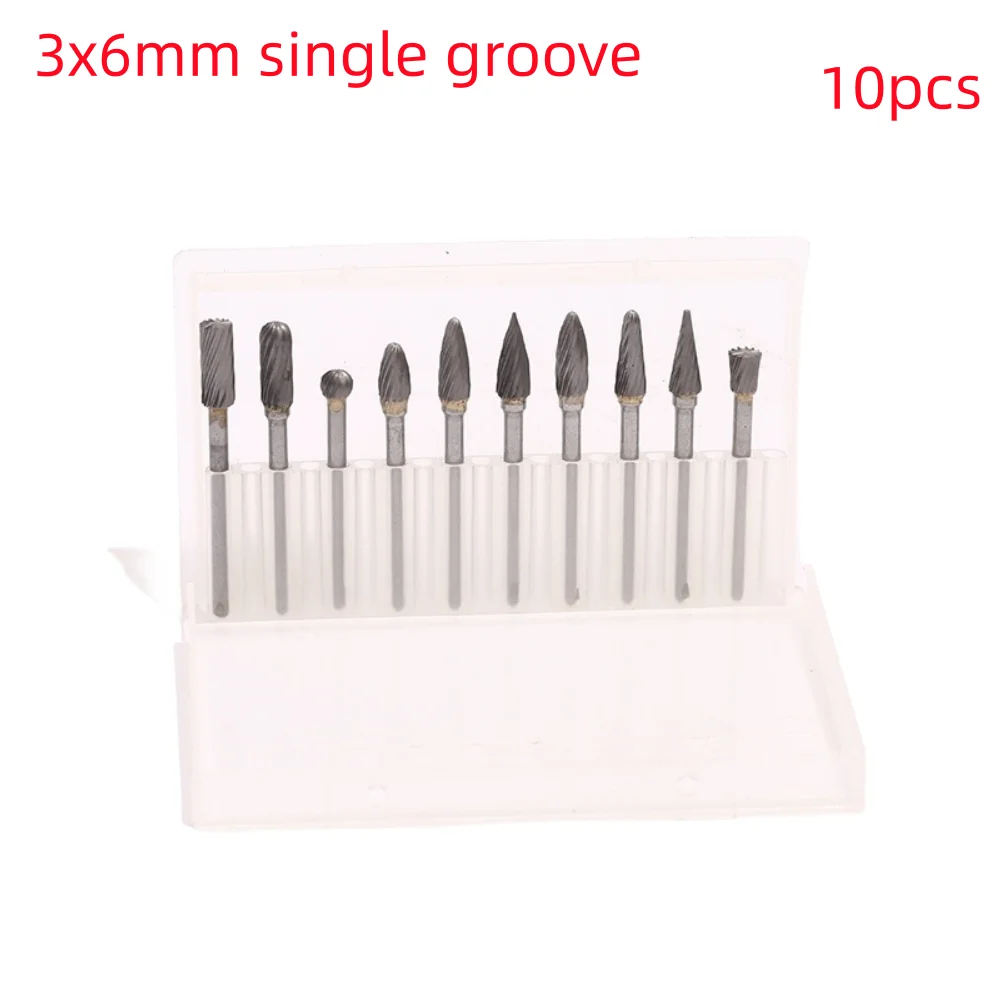 Tungsten Carbide Rotary Burr 10pcs Carving Burr Bits Double Diamond Cut Dremel Tools for Wood Stone Carving Steel Metal Working