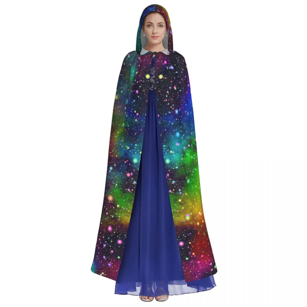 Nebula Night Starry Sky In Rainbow Colors Hooded Cloak Polyester Unisex Witch Cape Costume Accessory