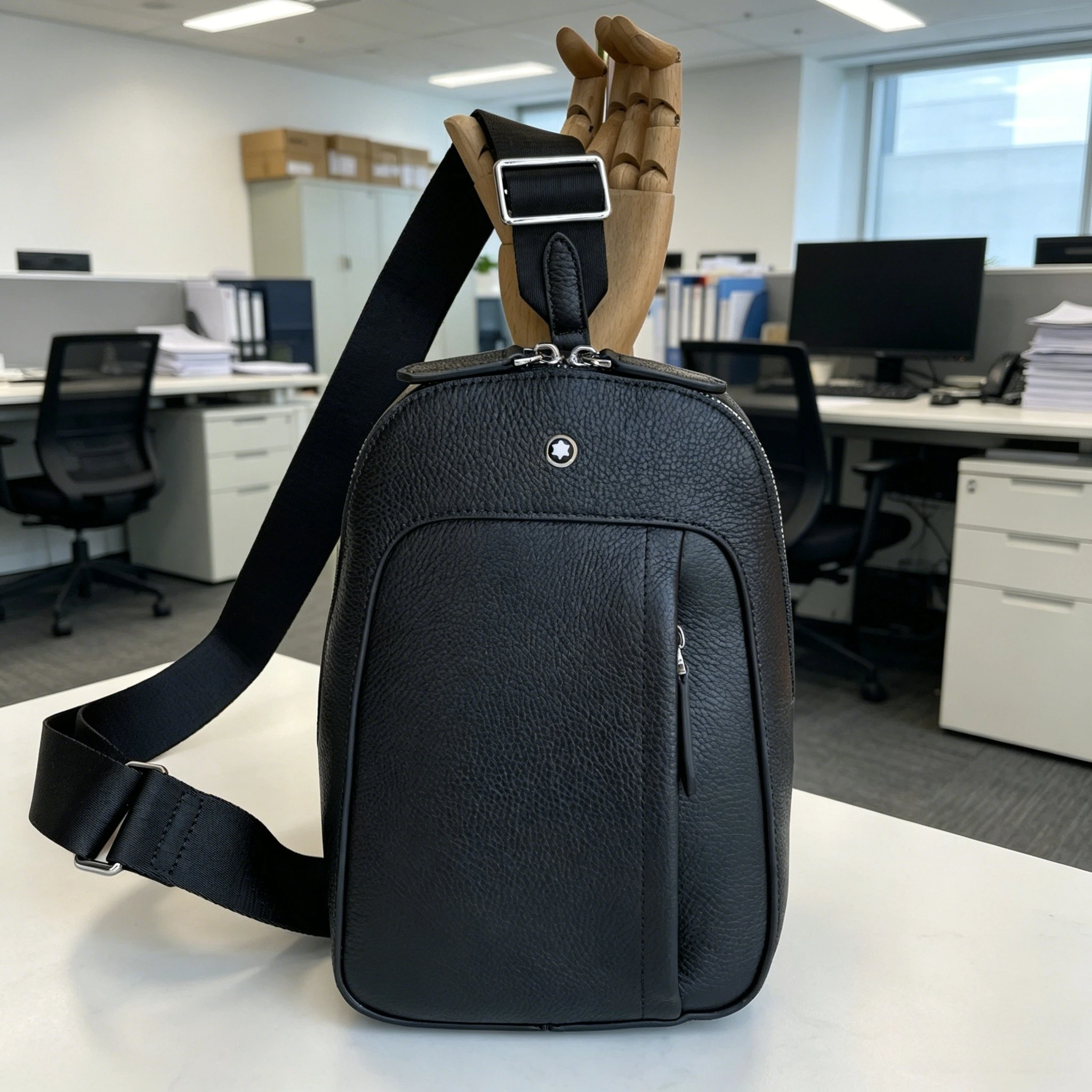 

Functional Textured Cow Leather Men Crossbody Chest Sling Bag With Detachable Small Storage Pouch For Male Daily Travel