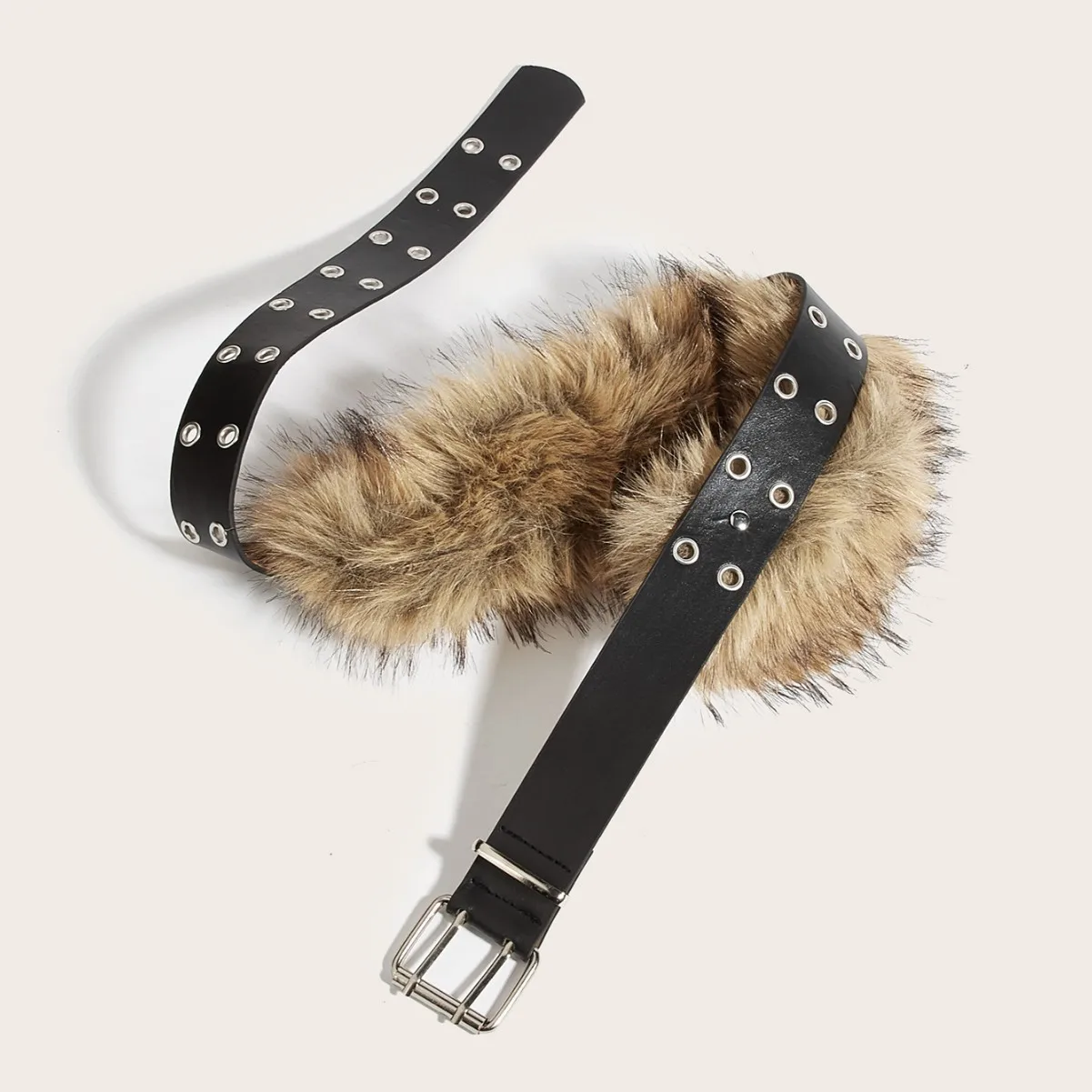 

Punk PU Leather Fur Belt Corset Y2K Furry Fur Waistband Metal Plush Women's Belt Gothic Sexy Studded Fur Belt Hiphop Jeans Belts