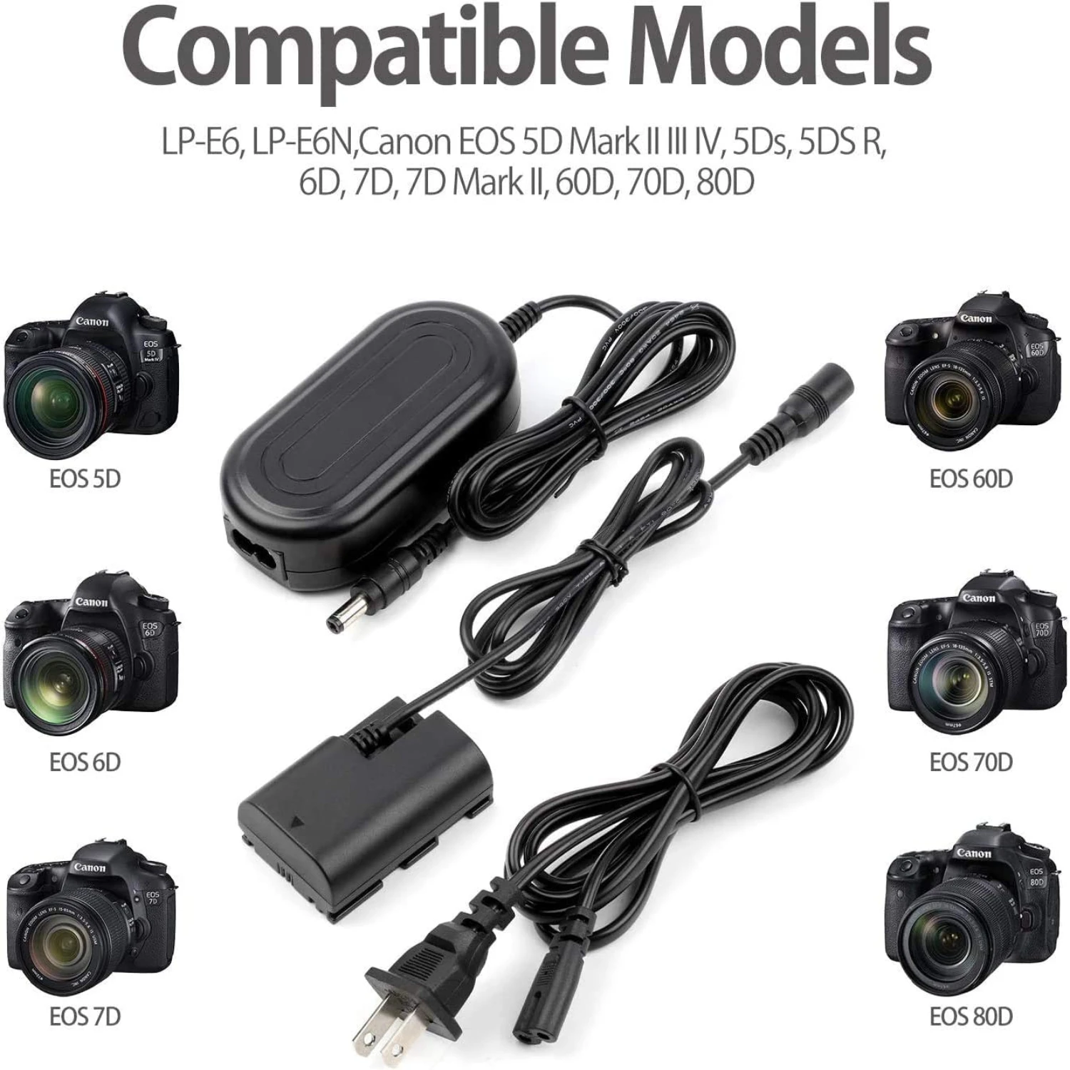 ACK-E6 Wisselstroomadapter DR-E6 DC-koppeling LP-E6 LP-E6N Dummy batterijvoedingsset voor EOS R R5 R6 80D 90D 60D 5D Mark
