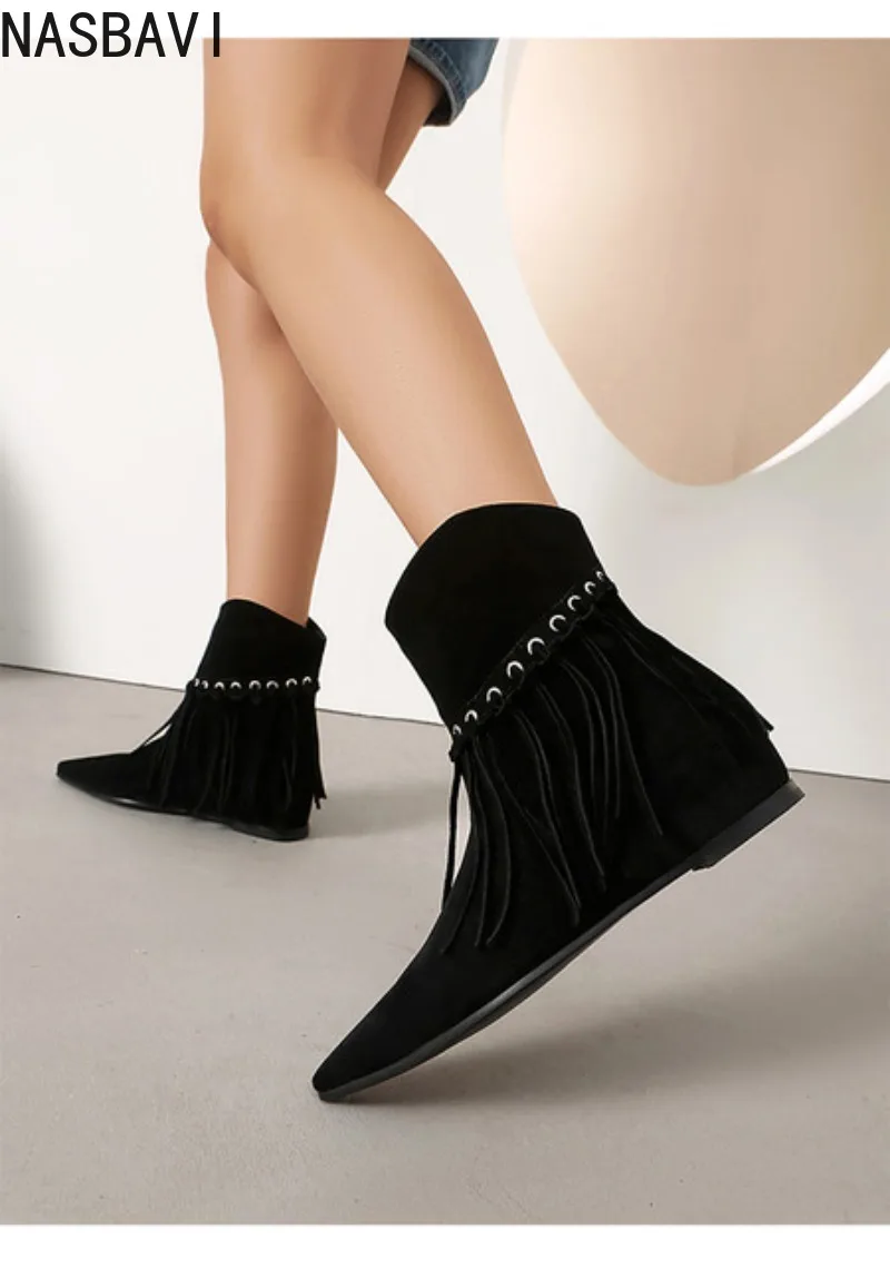 High Heel Short Boots Tassel Pointed Toe Booties PU Insole Micro Fiber Boot Tube Rubber Boot Face Fine Heel Over Knee Boots