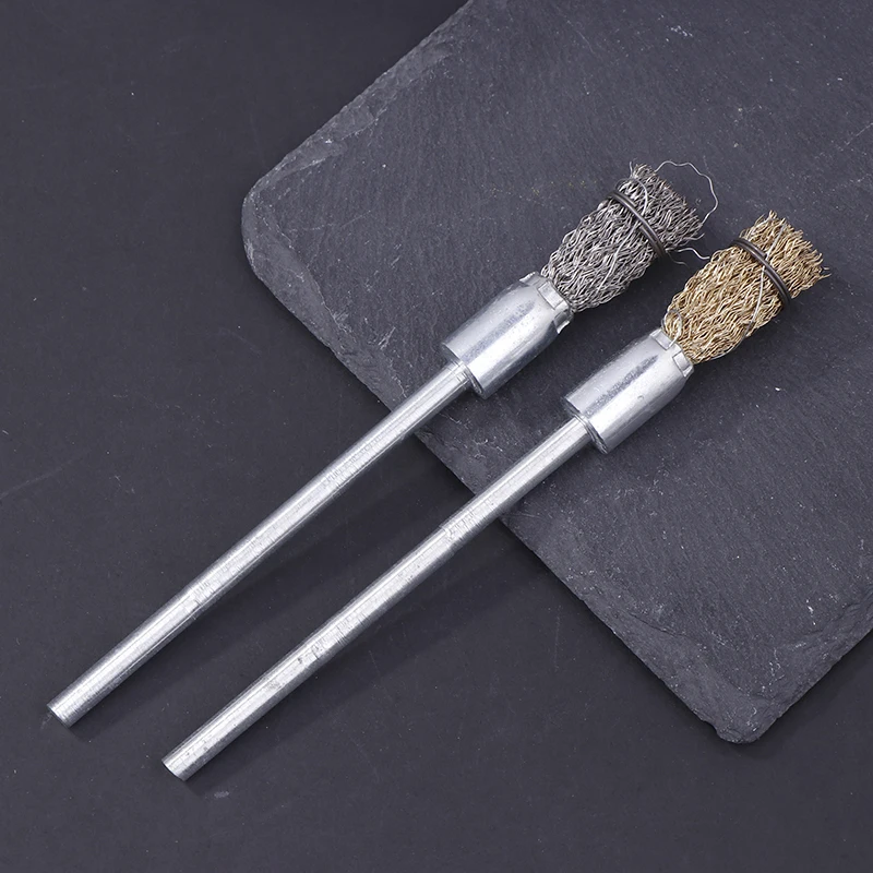 2Type 0.3mm Wire 6mm 14mm Shank Brass Coated Stainless Steel Wire End Brush Pen Shape 100 Extension Rod For Power Rotary Tool