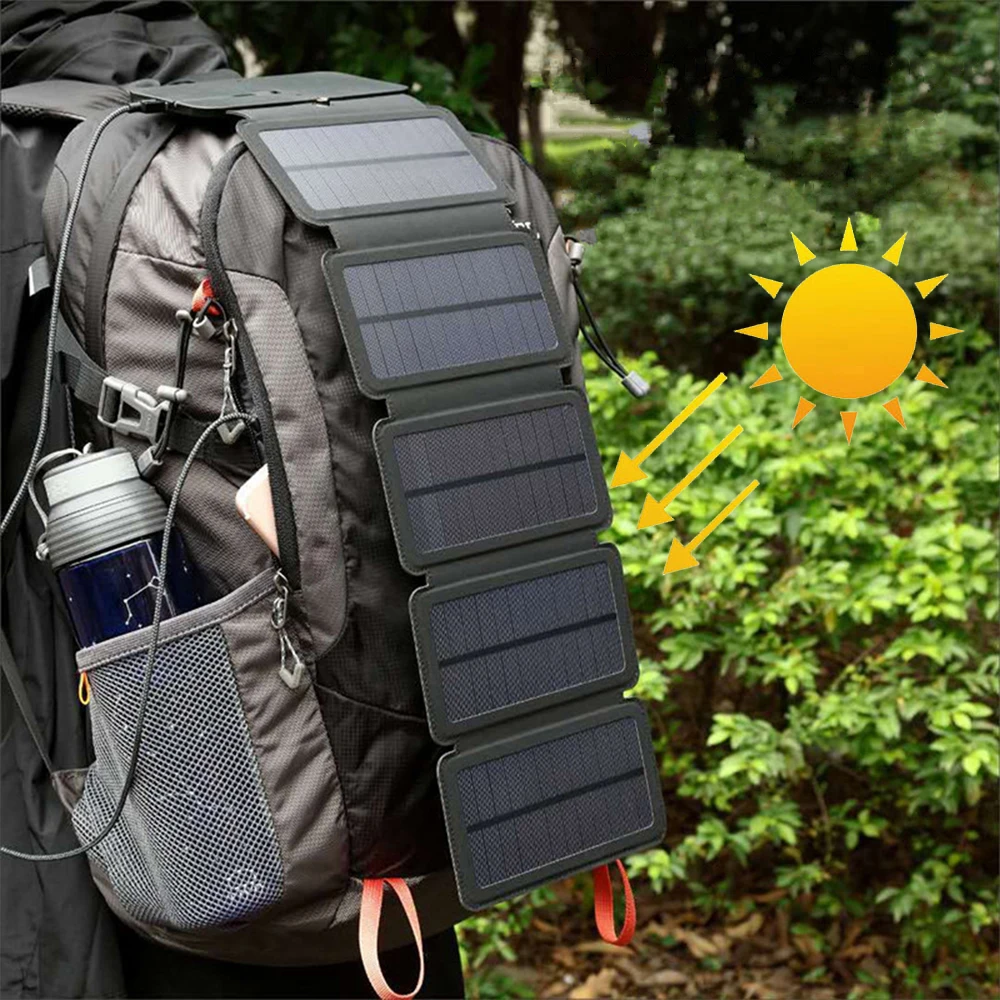 Folding Outdoor Solar Panel Charger Portable 5V 2.1A USB Output Devices Camp Hiking Backpack Travel Power Supply For Smartphones