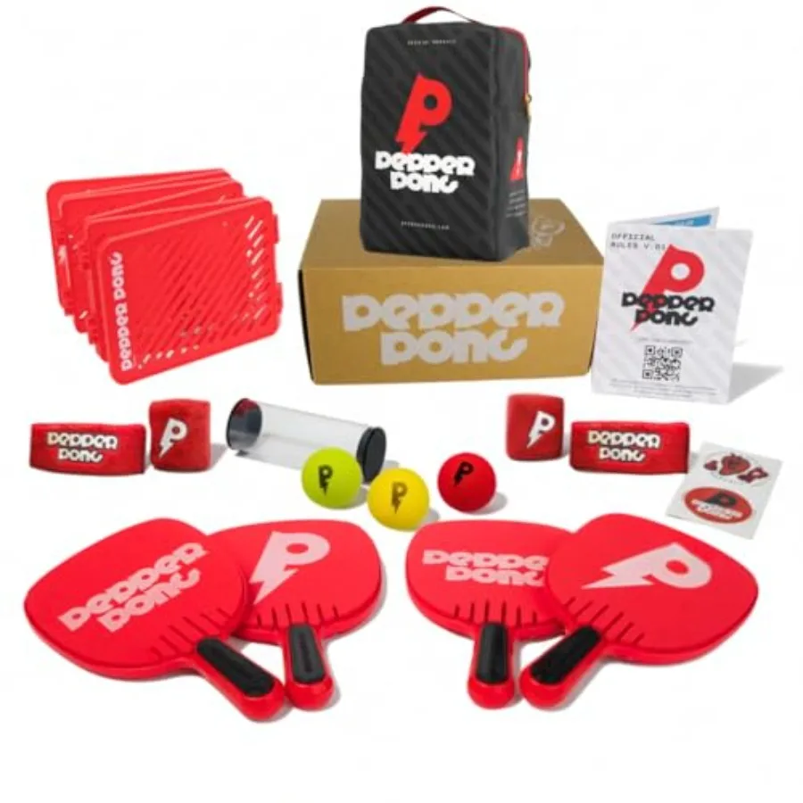 

Ping Pong Reinvented Any Surface Indoor or Outdoor Portable Paddle Sport 3-Speed Foam Balls 4 Premium Paddles Free-Standing Net