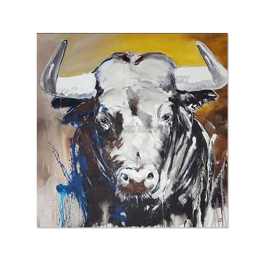 

Large Bedroom Decorative Cow Animal Head Acrylic Painting Art New Pure Handmade Murals Wall Canvas Art Luxury Home Decor Artwork