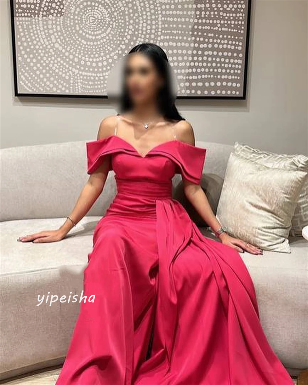 Jersey Ruched Formal Evening A-line Off-the-shoulder Bespoke Occasion Gown Long Dresses