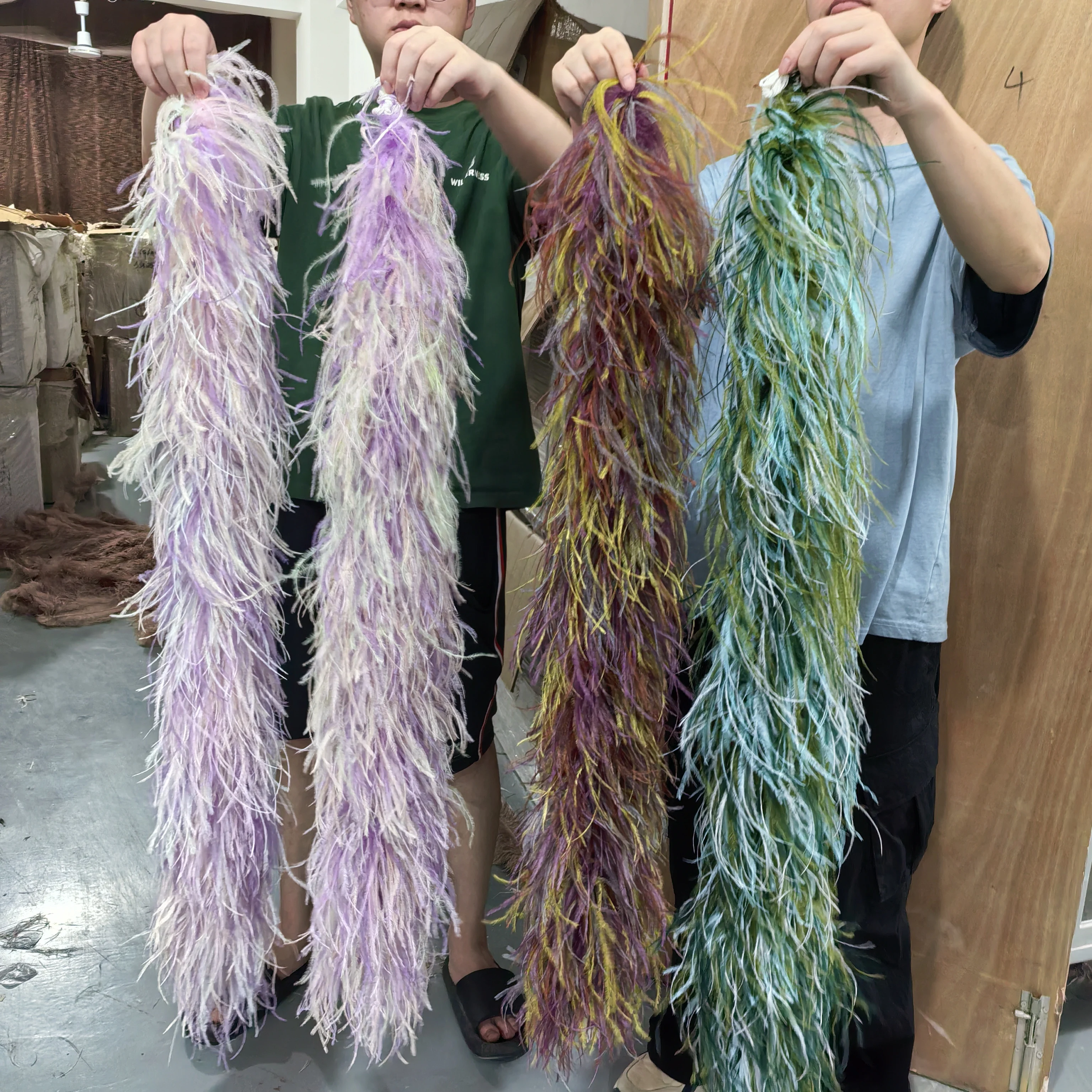 6 8 10 12 15PLY Mixed Color Gradient Ostrich Feather Boa 2M for Lady Wedding Dress Party Clothing Creative Sewing Decoration