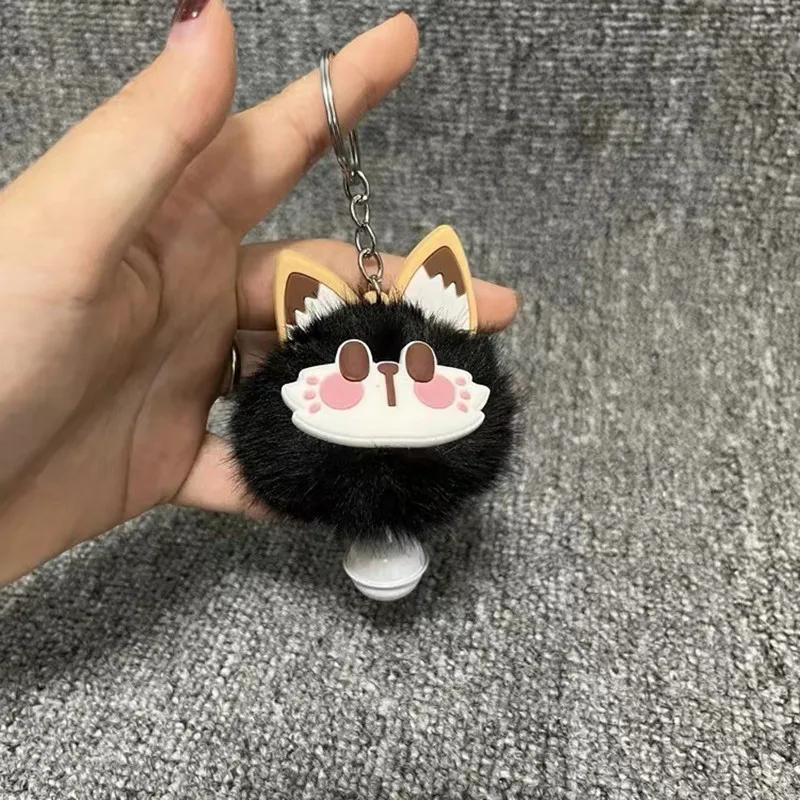 모조 렉스 토끼털 귀여운 행운의 고양이 벨 장식 플러시 펜던트 키체인 가방 펜던트 다용도 키체인
