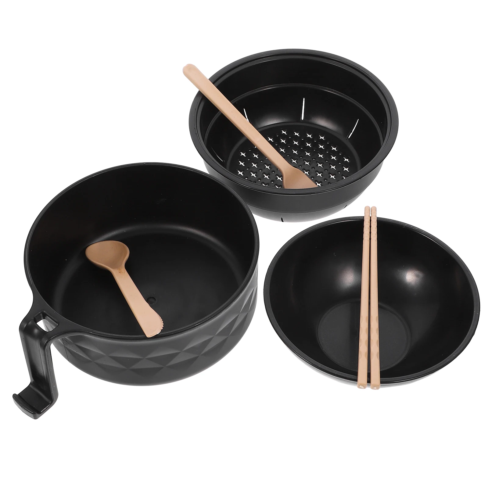 

6 Piece Ramen Bowl Set Microwave Safe Instant Noodle Cooker Black Color BPA Free Dishwasher Safe Bowls Chopsticks Spoon