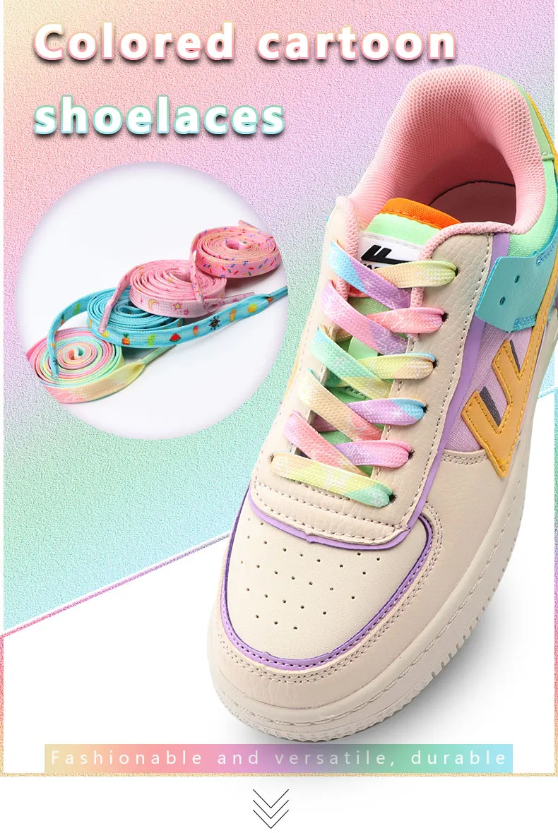 Flache Schnürsenkel für Sneaker, Tennisschuhe, Regenbogen-Schnürsenkel mit Muster, für Damen, Herren und Kinder, Schuhzubehör – Detail 1