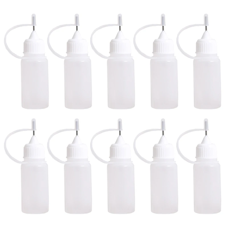 Plastic Dispensing Bottle with Needle Nozzle Squeezable 10ml 50pcs/set for Glue Essence Oil Liquid New