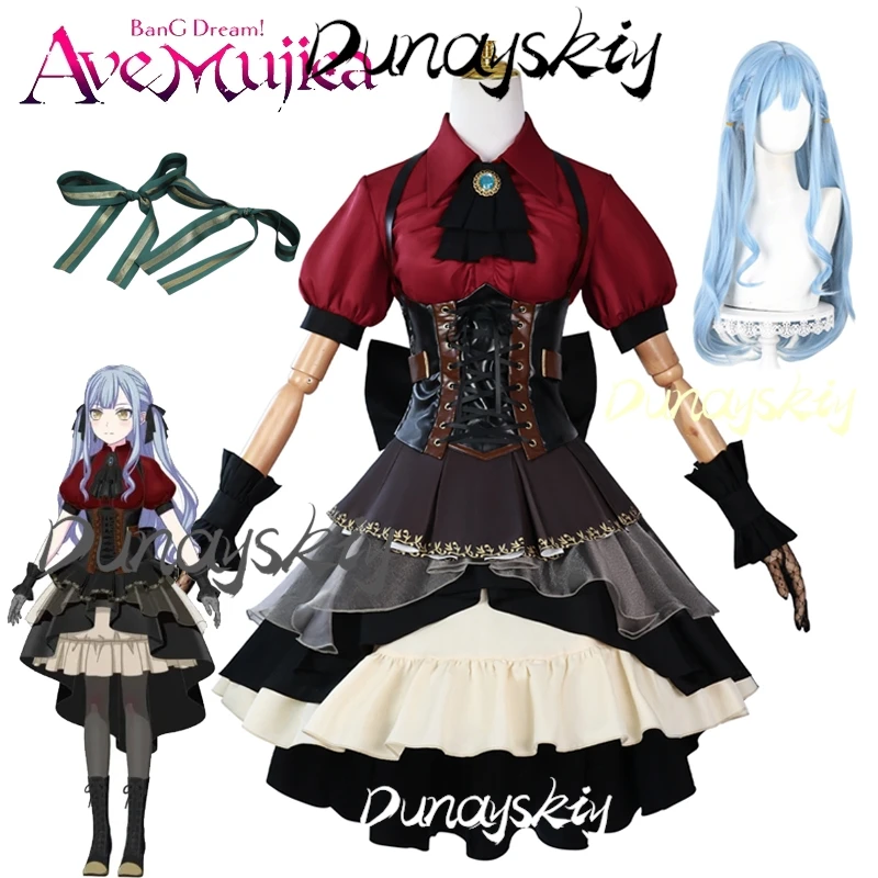 ¡Sueño de Anime BanG! Togawa Sakiko-Peluca de disfraz para mujer, Ave Mujica Oblivionis, vestido de escenario, guantes, conjunto completo, vestido personalizado