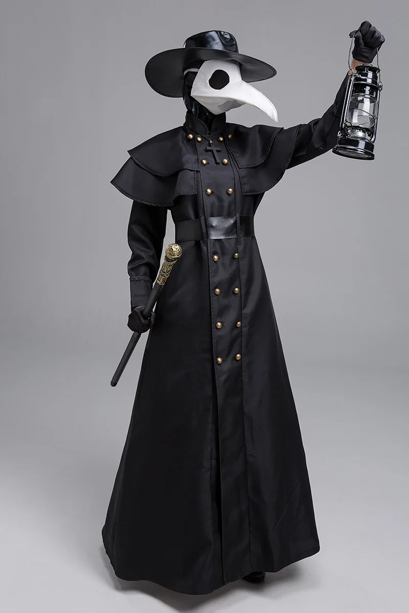 ฮาโลวีนยุคกลาง Hooded Robe Plague Doctor หน้ากากเครื่องแต่งกายหมวกสำหรับชาย Monk คอสเพลย์ Steampunk Priest สยองขวัญตัวช่วยสร้าง Cloak Cape 4XL