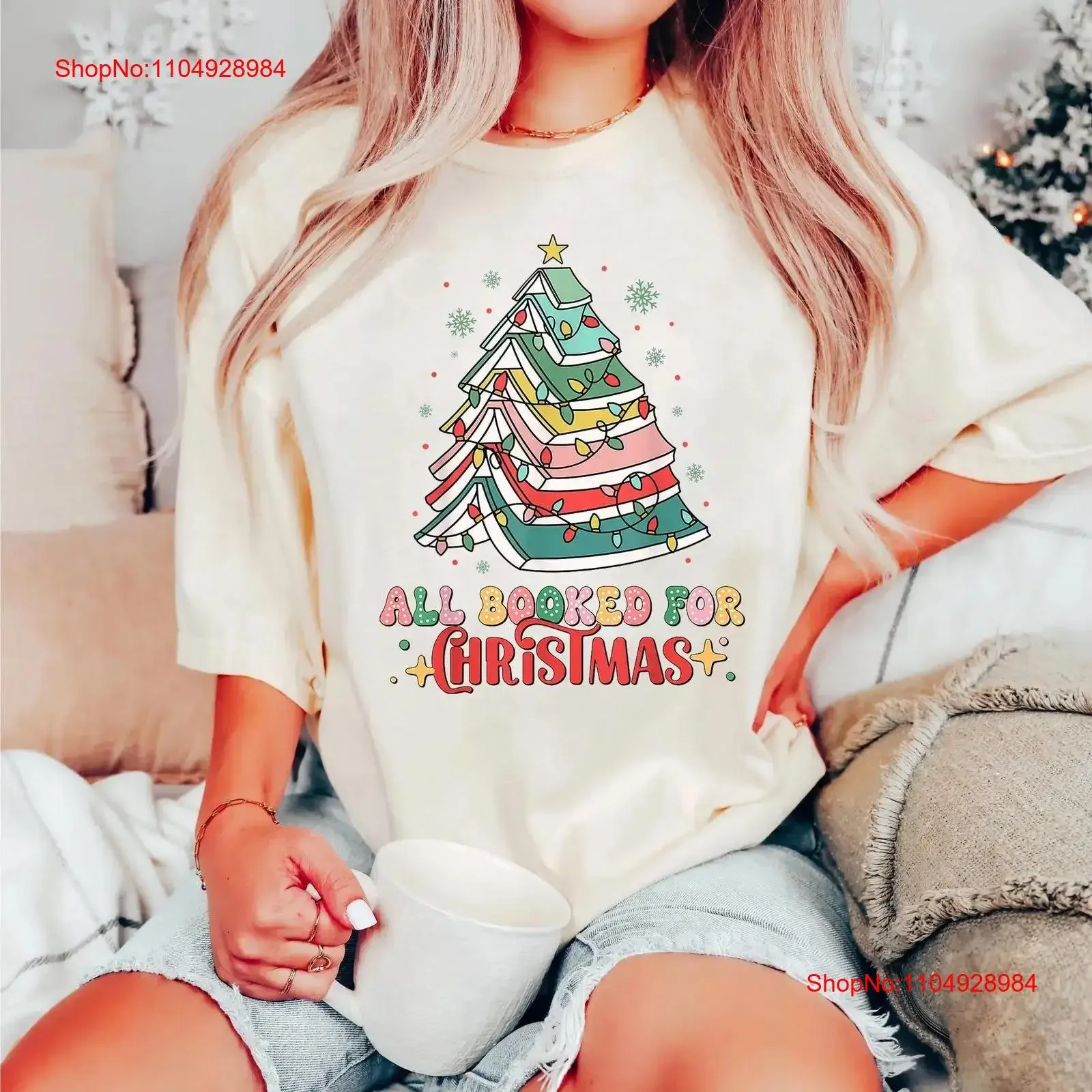 

All Booked For Christmas T Shirt Book Tree Bookworm Lover Librarian vintage Washed designer clothes Casual Breathable Stylish