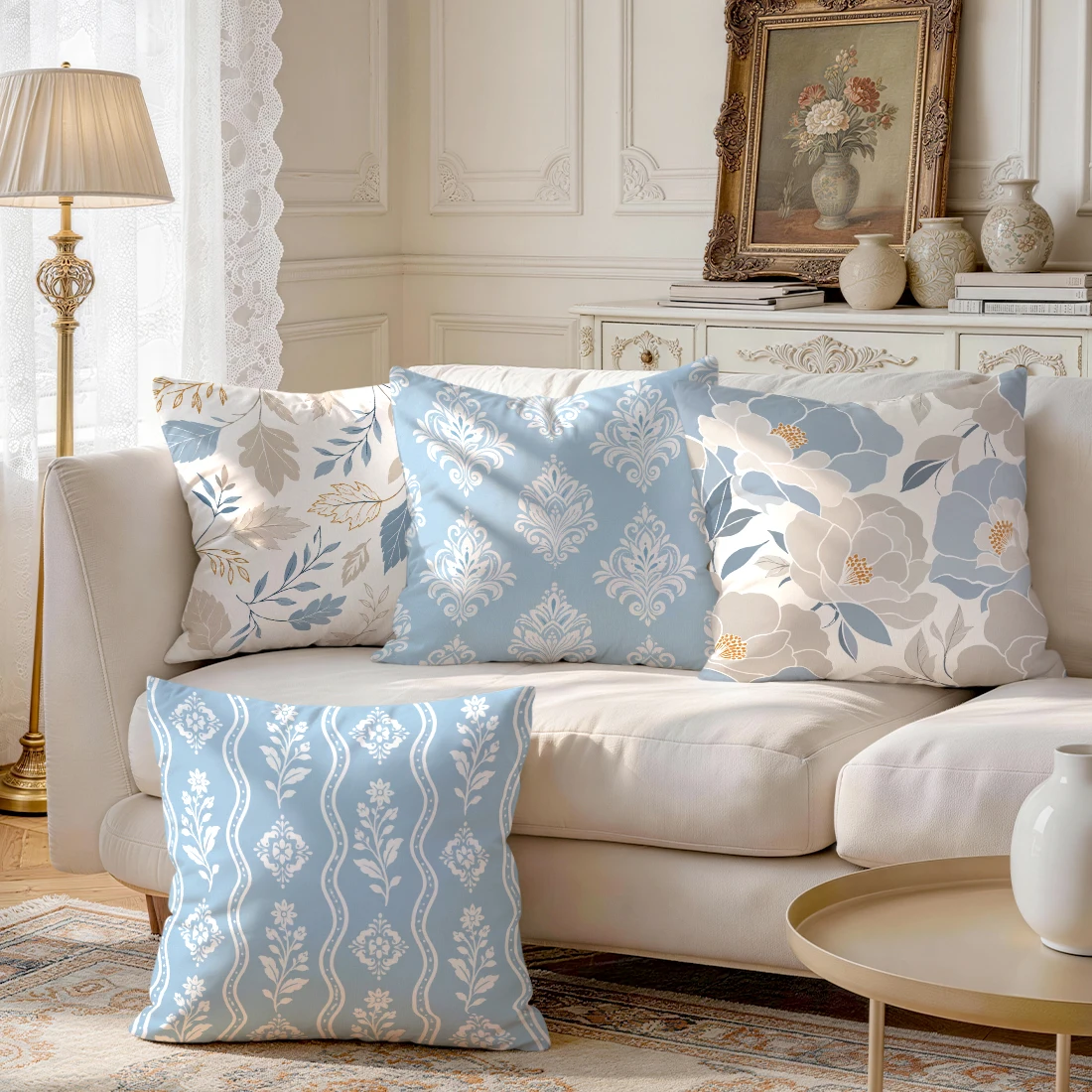 1/4pcs Blue White Flower Leaf Cushions Pillowcase Polyester Cushion Cover Throw Pillow Pillowcover Home Car Sofa Decor - view 2