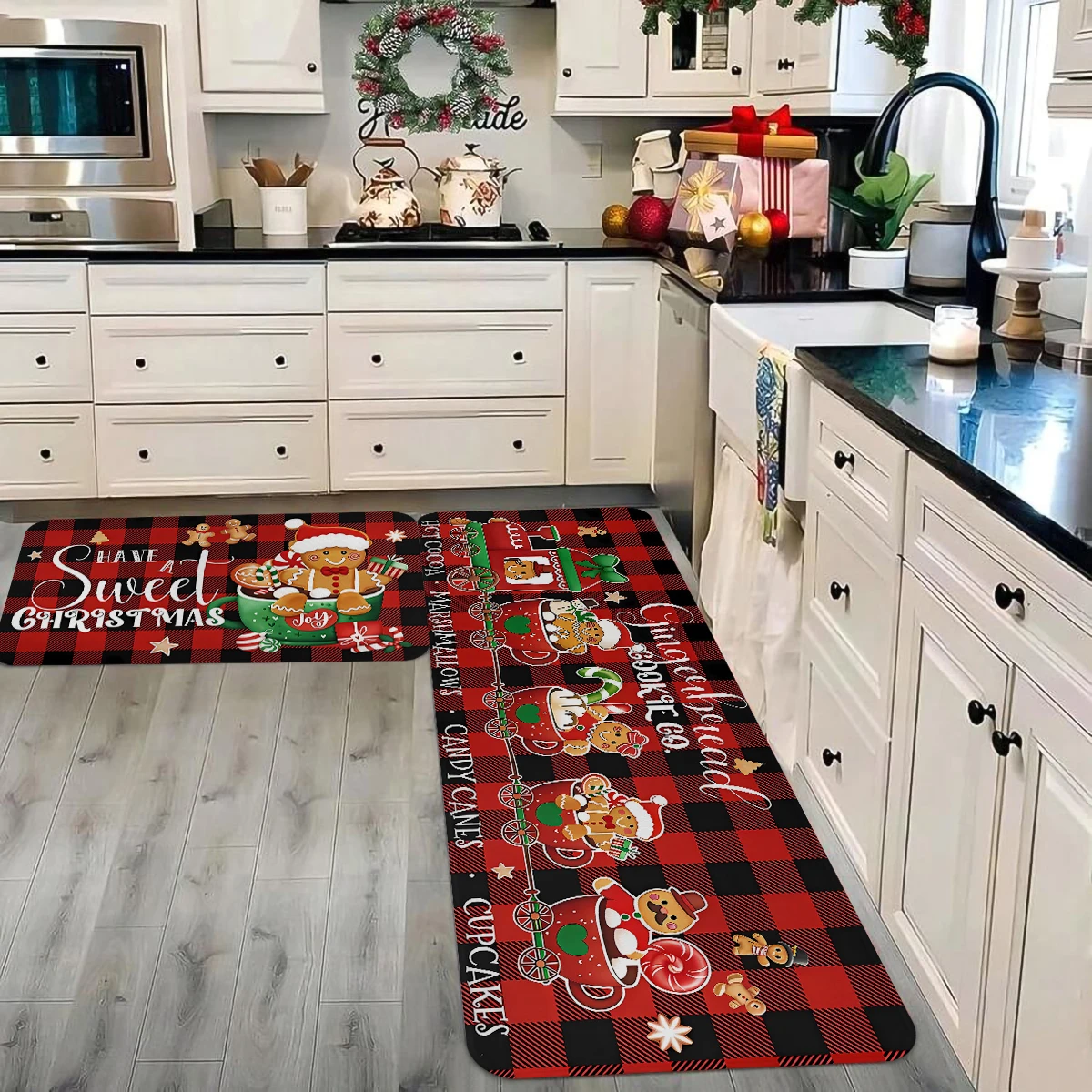 1 قطعة عيد ميلاد سعيد المطبخ الديكور السجاد الكلمة حصيرة عيد الميلاد قطار الزنجبيل رجل تصميم المضادة للانزلاق لينة الفانيلا الكلمة حصيرة #4