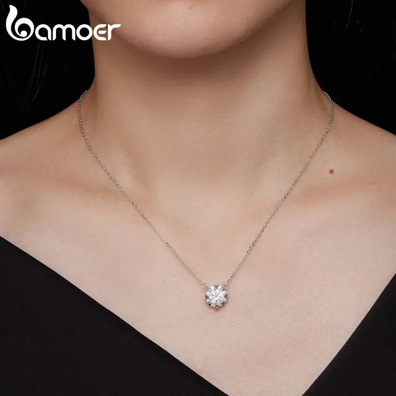 Bamoer 1.0 Carat Real Round Moissanite Pendant Necklace For Women 925 Sterling Silver Wedding Engagement Fine Jewelry Gift 4