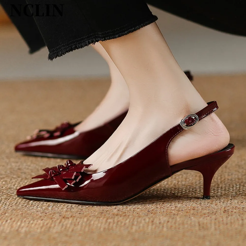 

Pointed Toe Sexy Mid Heels Party Shoes Women Sandals Designer Summer Brand Pumps Slingback Casual Shoes Dress Slippers 2025 New