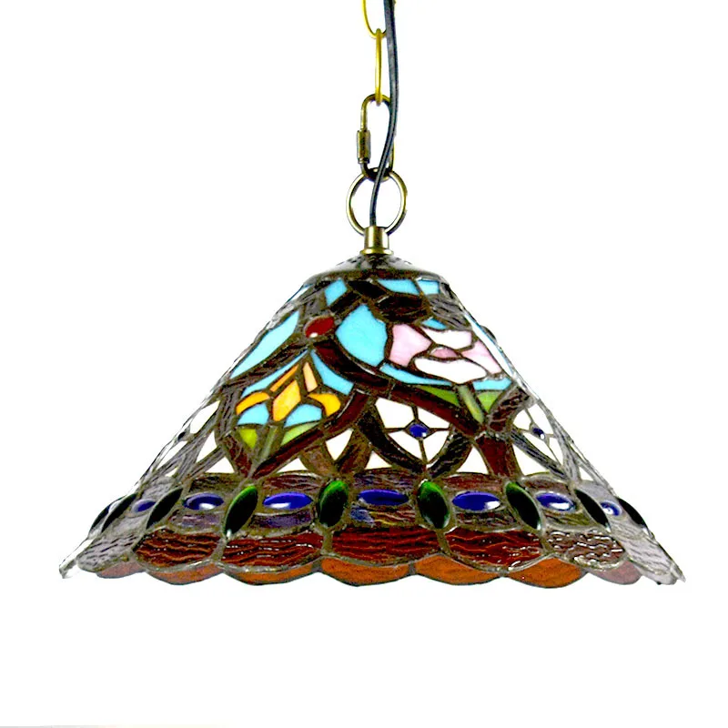 Retro Tiffany Style Colorful Glass Pendant Light LED Bedroom Bedside Bar Counter Restaurant Balcony Creative Decor Hanging Lamps
