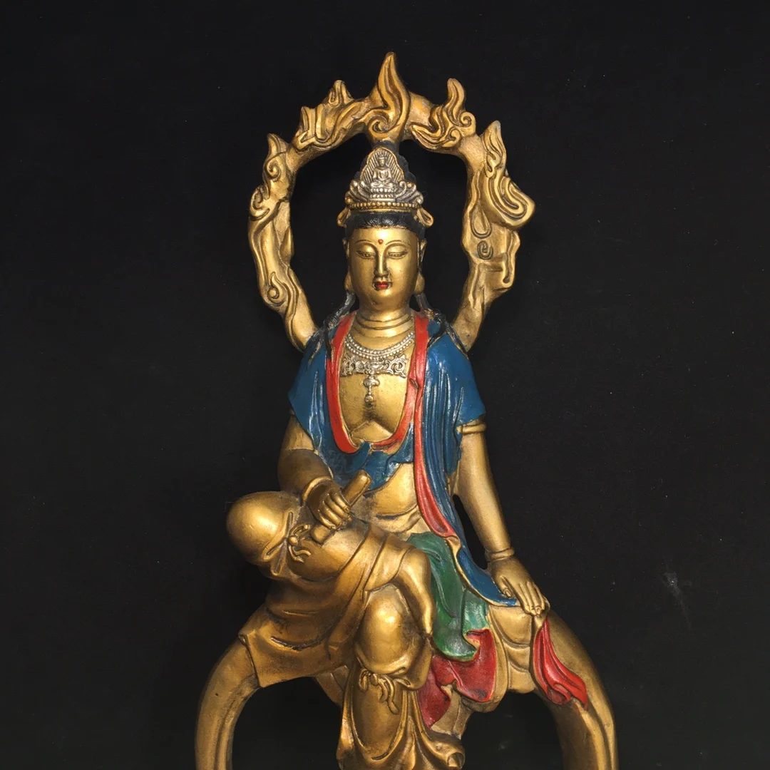 49CM Pure copper painted statue of Avalokitesvara Buddha 19 centimeters long, 11 centimeters wide, and 49 centimeters high 3.1KG